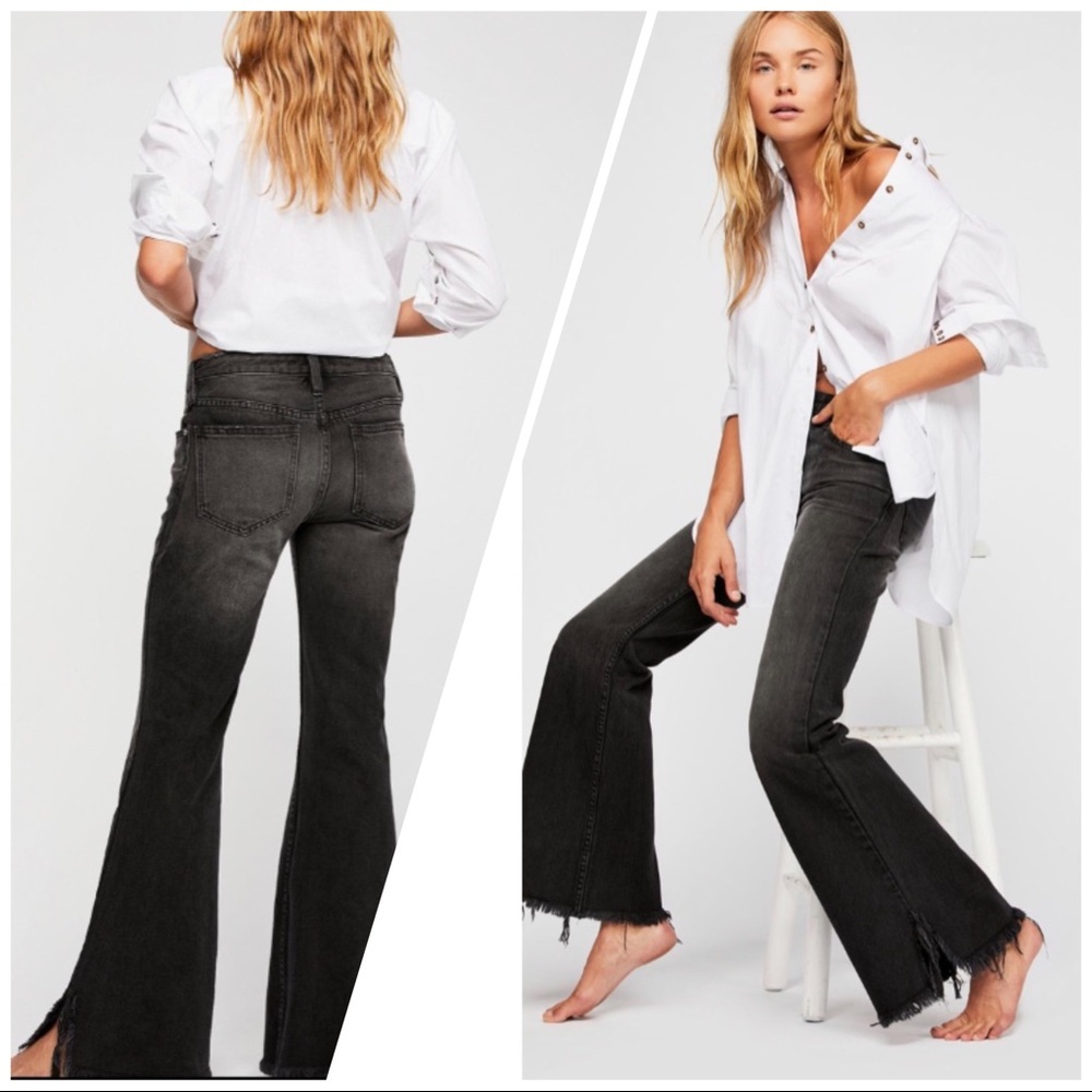 •Free People• Vintage Flare Frayed Jeans